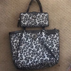 Silver Animal print Coach purse w/matching wallet